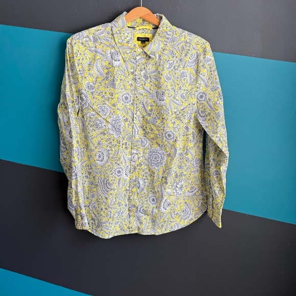 Talbots Gray and Yellow Buttoned Cuffed Sleeve Top - Picture 3 of 9